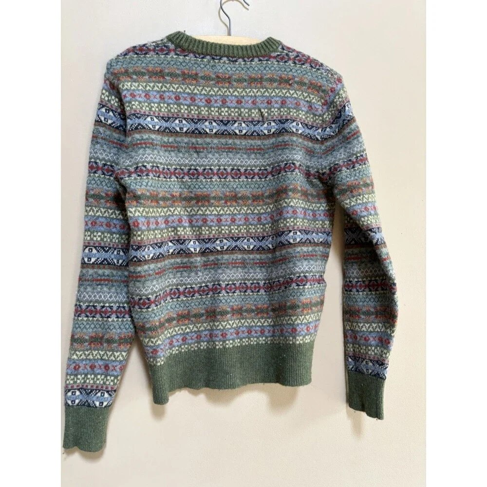 J. Crew Lambswool Blend Fair Isle Crewneck Sweater Mens Small Green Runs Small